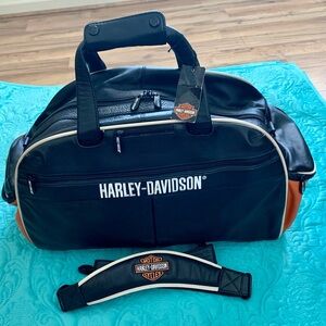 Harley-Davidson Black and Orange Duffel Bag leather